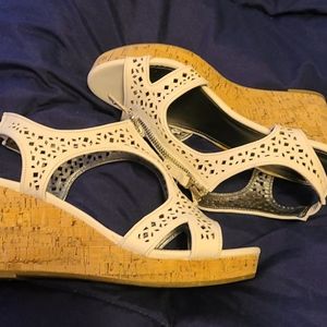 White wedged sandals